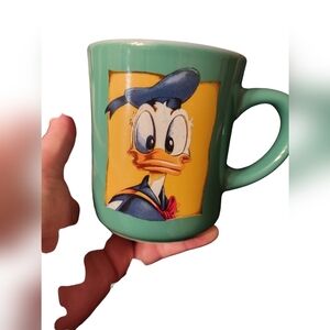 Cute Donald Duck Mug Walt Disney World Two Sided Image Green w/ Yellow Inside